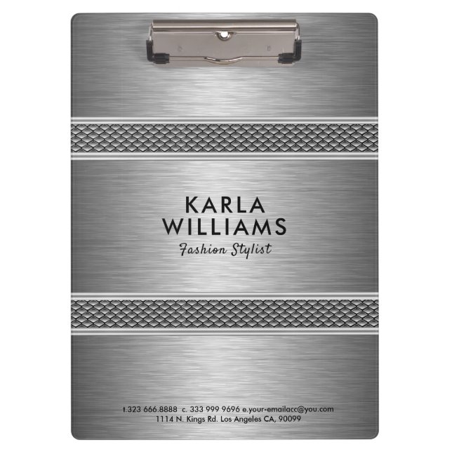 Metallic Light Grey Modern Geometric Design Clipboard (Front)