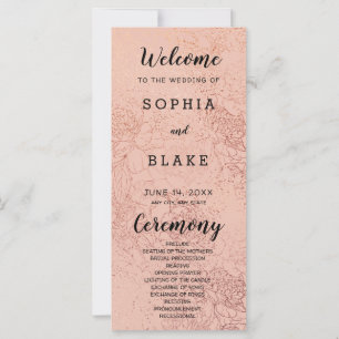 Metallic Light Orange and Floral Wedding Program