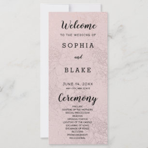 Metallic Light Pink and Floral Wedding Program