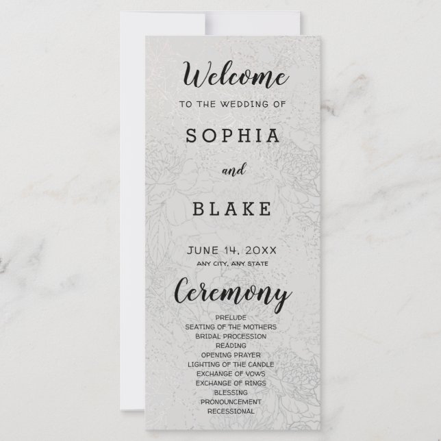 Metallic Light Silver and Floral Wedding Program (Front)