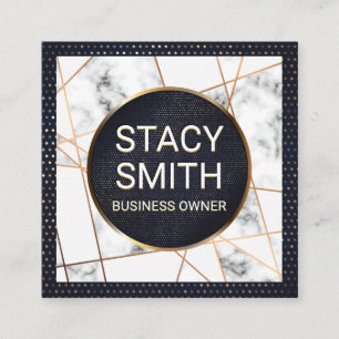 Metallic Lines Marble Gold Speckled Banner Square Business Card