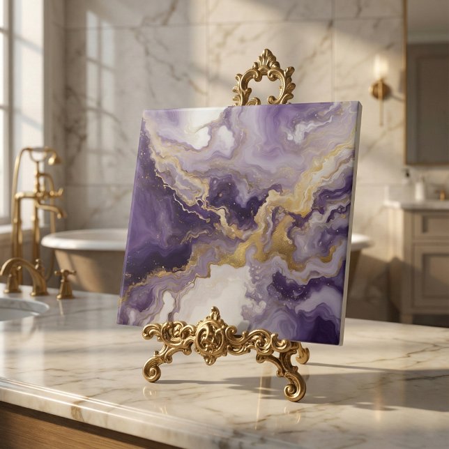 Metallic Liquid Art Purple & Gold Marble Agate Tile (Creator Uploaded)