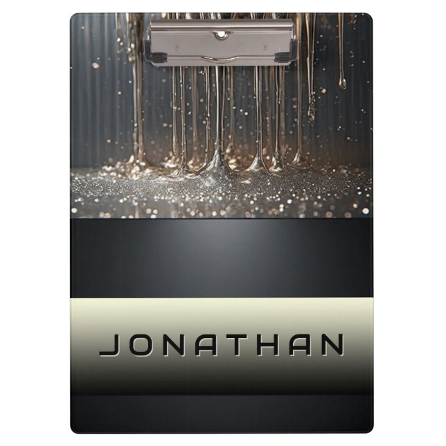 Metallic Liquid Dripping With Glittery Abstract Clipboard (Front)
