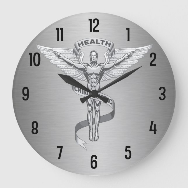 Metallic-Look Chiropractic Emblem Logo Wall Clock (Front)