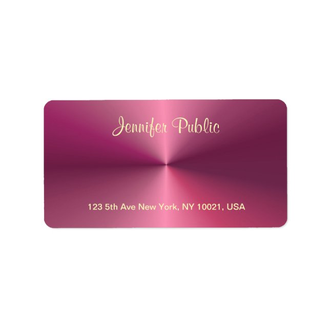 Metallic Look Pink Template Script Trendy Modern Label (Front)