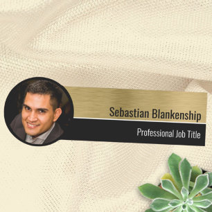 Metallic Look Professional Gold Custom Photo Name Tag