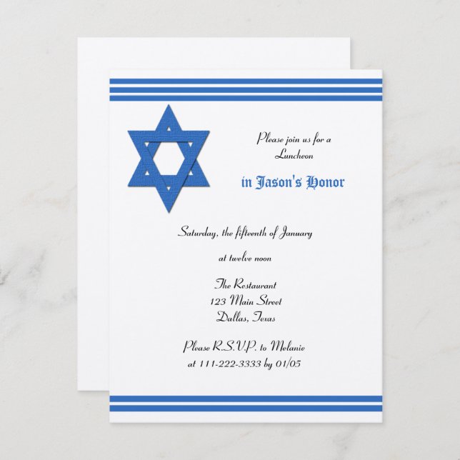 Metallic Luncheon Reception Bar Mitzvah Invitation (Front/Back)