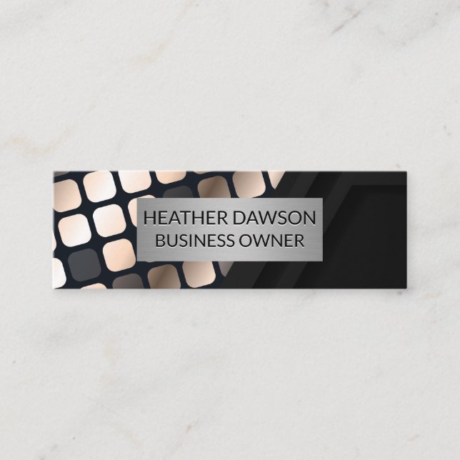 Metallic Lux Pattern | Black Geometric Mini Business Card (Front)