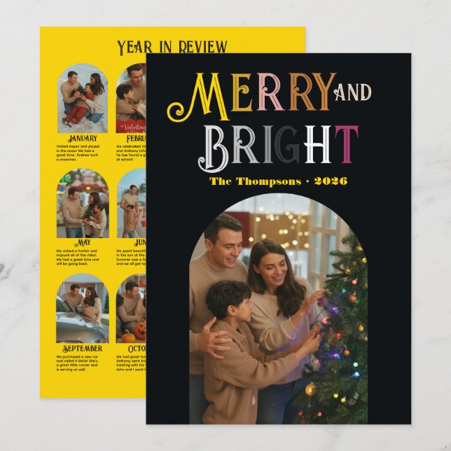 Metallic Luxe "Year in Review" Photos Christmas Holiday Card (Front/Back)