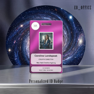Metallic Magenta Pink Dot Matrix Custom Logo Photo ID Badge