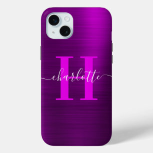 Metallic Magenta Purple Signature Monogram iPhone 15 Mini Case