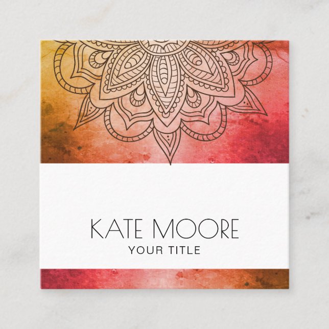 Metallic Mandala Symbol Holistic Square Business Card (Front)