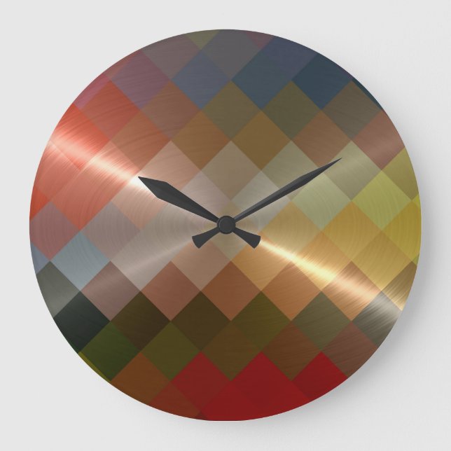 Metallic Metal Diamond Chevron Pattern Large Clock (Front)