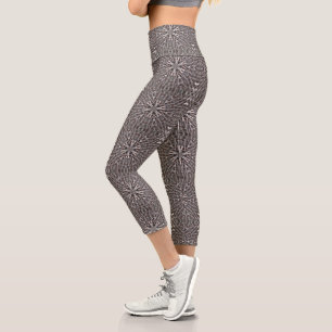 Metallic Metal Mesh Silver Capri Leggings