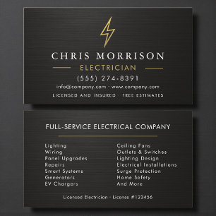 Metallic Minimal Electrician Black Gold Business Card