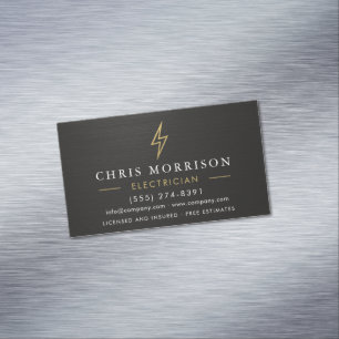Metallic Minimal Electrician Black Gold Magnetic Business Card