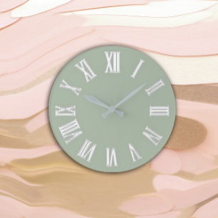 Metallic Minimal Roman Numbers Silver Mint Green Large Clock