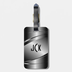 Metallic Monogramed Grey Brushed Aluminium Look Luggage Tag