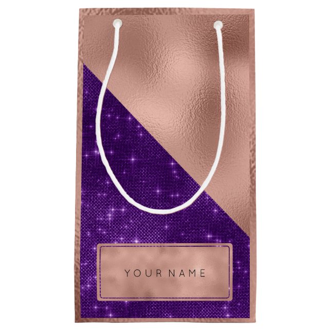 Metallic Name Rose Gold Name Purple Violet Spark Small Gift Bag (Front)