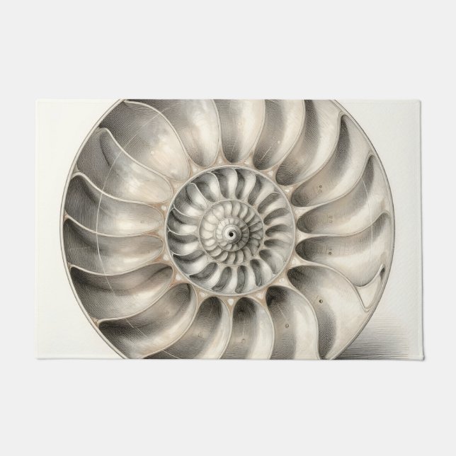Metallic Nautilus Shell Spiral Geometric  Doormat (Front)