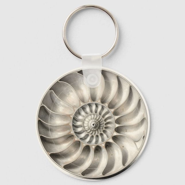 Metallic Nautilus Shell Spiral Geometric  Key Ring (Front)