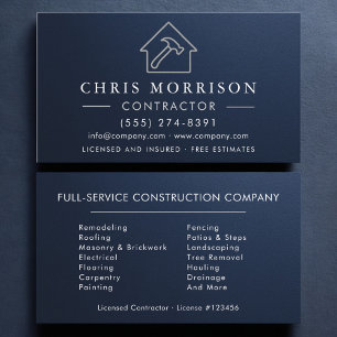 Metallic Navy Blue Silver Building Construction  Business Card