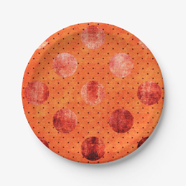 Metallic orange and copper polka dot paper plate (Front)