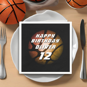 Metallic Orange Basketball Ball Birthday Napkin
