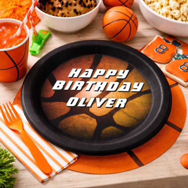 Metallic Orange Basketball Ball Birthday Paper Plate (Creator Uploaded)