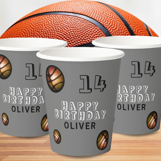 Metallic Orange Basketball Ball Birthday Party Paper Cups (Creator Uploaded)