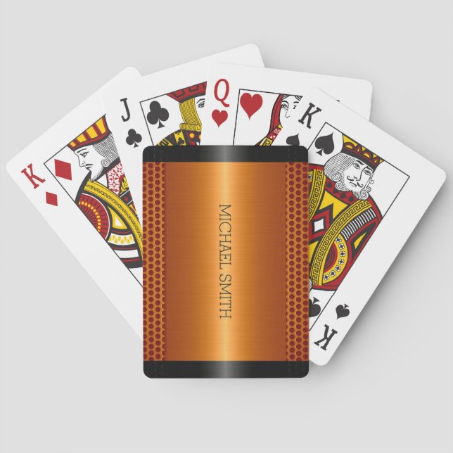 Metallic Orange Stainless Steel Metal Look Playing Cards (Back)