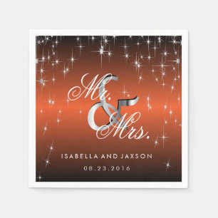 Metallic Orange Star Lights Design Napkin