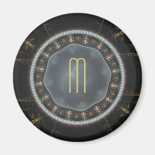 Metallic Ornate Steampunk Fractal Monogram Image Magnet
