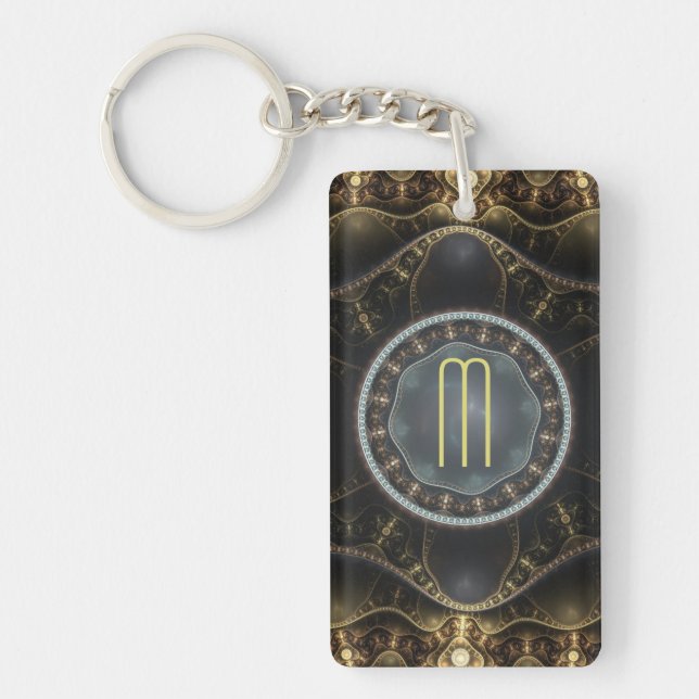 Metallic Ornate Steampunk Fractal with Monogram Key Ring (Front)