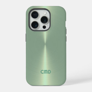 Metallic Pale Green Texture Stainless Steel Look iPhone 15 Pro Case