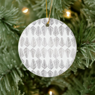 Metallic pine trees pattern - silver ceramic tree decoration