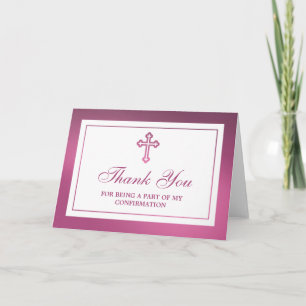 Metallic Pink Cross Holy Communion Or Confirmation Thank You Card