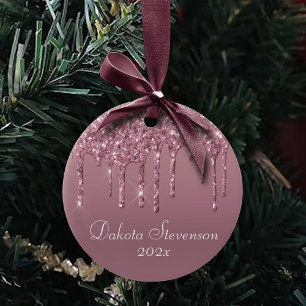 Metallic Pink Drip Dusty Mauve Shimmer Drizzle Ceramic Tree Decoration