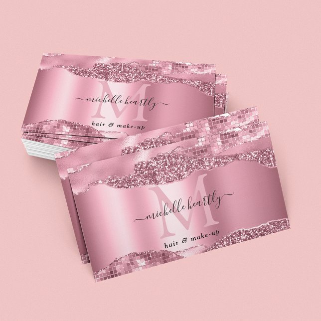 Metallic Pink Glitz & Glam Monogram Business Card (Creator Uploaded)