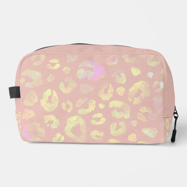 Metallic Pink Leopard Pattern Dopp Kit (Front)