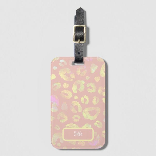 Metallic Pink Leopard Pattern Luggage Tag (Front Vertical)