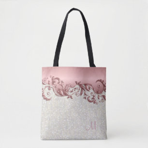 Metallic Pink Rose Floral with White Confetti Tote Bag