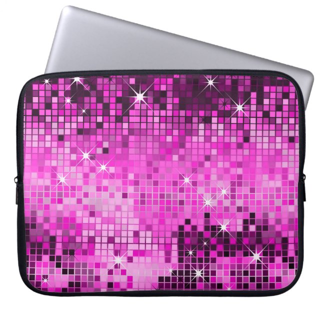 Metallic Pink Sequins Look Disco Mirrors Bling Laptop Sleeve (Front)