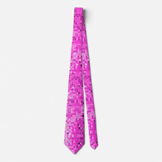Metallic Pink Sequins Look Disco Mirrors Bling Tie (Front)