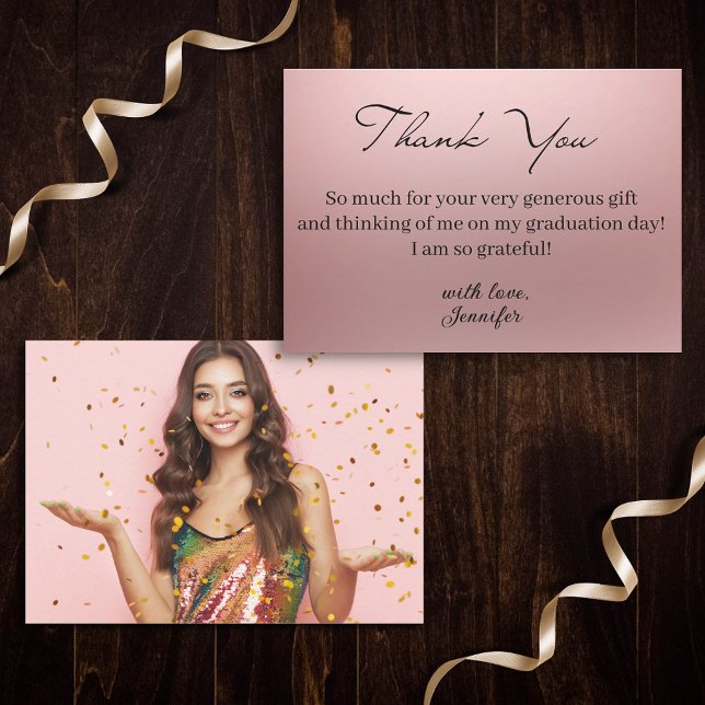 metallic pink thank you graduation photo   card (Creator Uploaded)