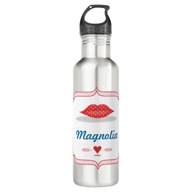 Metallic Pink with Red Lips Personalised 710 Ml Water Bottle (Front)