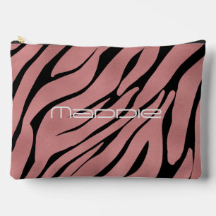 Metallic Pink Zebra Stripes Pattern Accessory Pouch