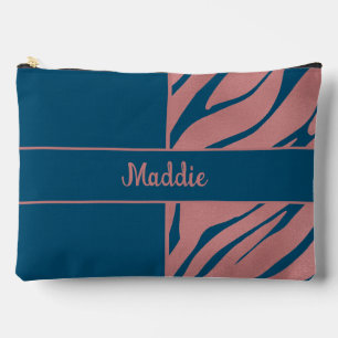 Metallic Pink Zebra Stripes Pattern Accessory Pouch