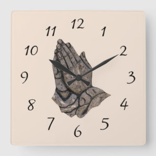 Metallic Praying Hands Square Wall Clock