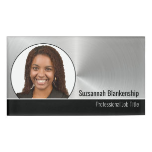 Metallic Professional Silver Flare Custom Photo Name Tag